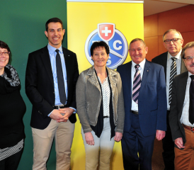 TCS Kulm und Gäste: von links Karin Dätwyler, Thierry Burkart, Sonja Berner, Hans Nöthiger, Josef Regli und Jakob Holliger (Bild: msu.)
