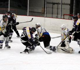 Szene aus dem Spiel SC Reinach - EHC Herzogenbuchsee. Dritter Streich gegen den EHC Herzogenbuchsee: Roy Hächler hämmert den Puck zum 7:3-Schlussresultat in die Maschen, seinen dritten Treffer in diesem Spiel. (Bild: mars.)
