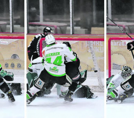 Das erste und einzige Playoff-Heimspiel-Tor in der Geschichte der Red Lions Reinach erzielte Marco Vogt in Spiel 2 der Viertelfinal-Serie gegen Prättigau-Herrschaft. Mehr Bilder unter www.facebook.com/wynentaler. (Bilder: rc.)