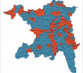 Finanzausgleich im Kanton Aargau: Abgabeflichtige Gmeinden in Rot, beitragsberechtigte Gemeinden in Blau. (Bild: Kanton Aargau, AGIS)