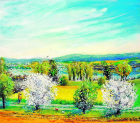 Ein Frühlingstag «Gumen Böju über Hallwilersee im Seetal»
Aquarell u Mt 50x60cm a Pa 2024. Gemäldebild und Text von Alberto Romer