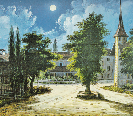 Ältestes Bild des Lindenplatzes aus dem Jahr 1839: Eine Gouachemalerei mit der unübersehbaren Linde im Zentrum. (Bilder: zVg.)