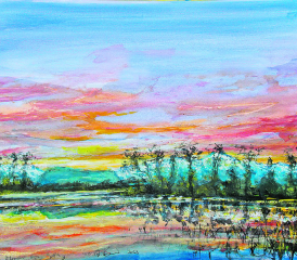 Frühmorgens am Baldeggersee 2020 … im SeetalAquarell u Mt 50x60cm a Pa, 2023. Gemäldebild und Text von Alberto Romer, Beinwil am See
