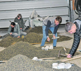 Ausbildungstag zum Anfassen: Im Gartenbaubetrieb A. Meier Gartenbau AG versuchten sich die Schüler an einer Bogenpflasterung mit Natursteinen. (Bilder: aw.)