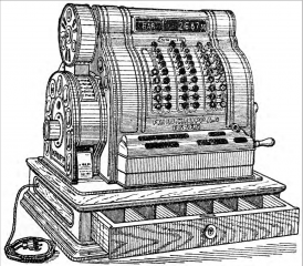 Ein Stück Geschichte, das Erinnerungen weckt: Eine Illustration aus Meyers Lexikon (Ausgabe 1927) mit einer alten Registrierkasse der Firma Krupp. (Bild: zVg.)