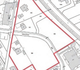 Planungszone für die neue Haltestelle der WSB: Der rot markierte Bereich zeigt die Planungszone westlich der Hauptstrasse. (Bild: zVg.)