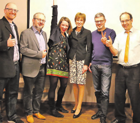 Prüfung bestanden: Die Kandidierenden für den Nationalrat Ruth Humbel, Christina Bachmann-Roth, Oliver Hunziker, Daniel Käppeli und Harry Lütolf zu Besuch in Seon. (Bild: zVg.)