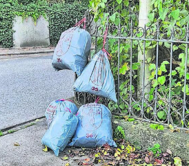 So nicht! Zu früh deponierte Abfallsäcke können auch dann zu einer Strafanzeige führen, wenn sie an den Gartenzaun gehängt werden. (Bild: zVg.)