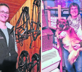 Béatrice Lehner freut sich, mit der neuen Tierfutterabgabestelle helfen zu können − passend dazu hat Tochter Nadja Jenny eine Brocki-Ecke mit Pferdebedarf eingerichtet. (Bilder: rc.)