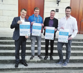 Abstimmungskomitee gegen die Verfassungsänderung des Kantons Aargau: Nationalrat und Präsident SVP Aargau Thomas Burgherr, Präsident Junge SVP Aargau Alain Bütler, EDU-Grossrat Rolf Haller, SVP-Grossrat Christoph Riner. (Bild: zVg.)