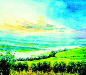 Nebelmeer … in aargauischer Landschaft wie Seetal Aquarell u Mt 50x60cm a Pa, 2024 Gemäldebild und Text von Alberto Romer, Beinwil am See