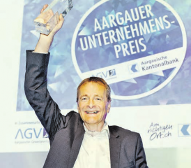 Preisträger Hans-Jörg Bertschi: «Mit dem Ausbau unseres Hauptsitzes in Dürrenäsch haben wir Platz für neue Arbeitsplätze im Kanton geschaffen.» Bertschi will auch in Zukunft ein unabhängiges Familienunternehmen bleiben. (Bild: zVg.)