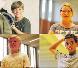 Die Kinder der 4. Klassen freuten sich nicht nur über das neue Schulhaus, sondern auch über die Rückkehr in den Schulalltag. Von oben links, im Uhrzeigersinn: Colin, Julia, Mihreteab und Sarah. (Bilder: rc.)