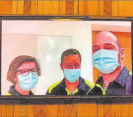 Improvisiert: Samariterlehrer Helene Nyffeler, Dominik Villiger und Martin Steiger gaben per WhatsApp Video-Schulungen. (Bild: zVg.)