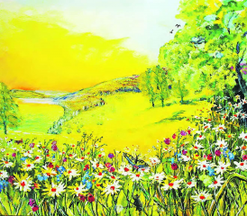 Sommerakkord über Böju am Hallwilersee Aquarell m Mt a PaLw 50x60cm 2020. Text und Bild von Alberto Romer, Beinwil am See.