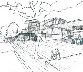 Erneuerungsbau Arbeiterstrandbad Tennwil: Ab Herbst 2018 sollen ein neuer Kiosk-Eingangbereich und eine erweiterte Terrasse «Piazza» entstehen. (Studie: zVg.)