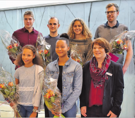 Erfolgreiche Sportler am Gränichen Neujahrsapéro geehrt: (hinten v.l.n.r.) Lukas Baroke, Selim Hediger, Selina Furler und David Gammeter; (vorne) Ida Werner, Valentina Hediger und Gemeinderätin Regina Heller. (Bilder: hg.)