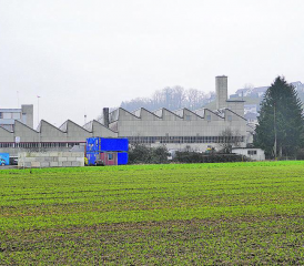Auch wenn die Profile kaum zu sehen sind: Hier soll das Gewerbegebäude gebaut werden. (Bild: mek.)