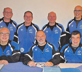 Der unveränderte Vorstand der Männerriege Zetzwil: (hinten, von li.) Peter Siegrist, Rolf Kasper, Rolf Hirt, Fredy Gubler; (sitzend v.li.) Walter Schaad, Obmann Res Kiener und Hansueli Hirt. (Bild: wr)