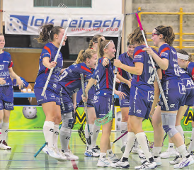 Die Frauen von Lok Reinach konnten gegen Gurmels sechs Tore und den Sieg bejubeln. (Bild: zVg.)