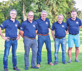 «We serve!»: Das OK, das Erfolgsgeschichte schrieb, (v.li.) Jürg Kohler, Beat Fischer, Dieter Sommer, Walter Keller und Jörg Meier. (Bild: zVg.)