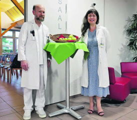 Dr. Stefan Wichmann und Dr. Ksenia Mischler zeigten sich für einen informativen Vortrag rund ums Thema Krampfadern verantwortlich. (Bild: dr.)