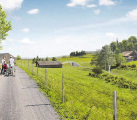 Fotomontage: So soll die Integration des Dammbauwerks in die Moränenlandschaft dereinst aussehen. (Bild: Kanton Aargau)