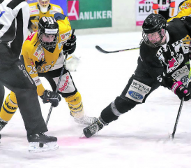 Marco Vogt (r.) erzielte in der Meisterschaft 2023/2024 bisher am meisten Tore für die Red Lions. Der 34-Jährige traf 20-mal und ist damit zweitbester Torschütze der Liga, dazu kommen 15 Assists. Lediglich Gian-Luca Thöny vom EHC Wetzikon (22 Tore, 14 Assists) holte einen Punkt mehr. (Archivbild: rc.)