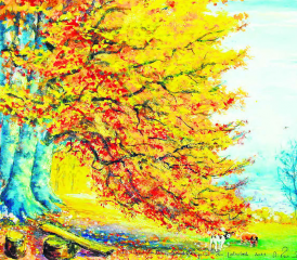 Grosses Buchen-Leuchten bei den Sandsteinfelsen über Leimbach.
Aquarell m Mt 50x60cm a Pa 2021. (Bild und Text von Alberto Romer, Beinwil am See)