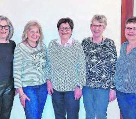 Die Jubilarinnen beim Frauenturnverein Zetzwil wurden geehrt: (v.l.) Monika Frey, Bernadette Hunziker, Doris Lüber, Hedy Haller, Brigitte Müller. (Bild: zVg.)