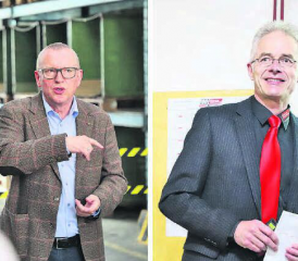 Referenten: Geschäftsführer «der Tissa ImCut» Niklaus Boss und der Inhaber der Tissa-Gruppe Edwin Schneeberger führten Gruppen durch den Betrieb.