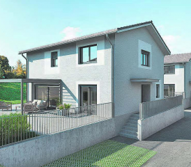 Dreigeschossige Häuser mit gedecktem Sitzplatz im Gontenschwil