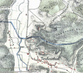 So verlief der Bach früher: Die Michaeliskarte aus dem Jahr 1840 zeigt den originalen Bachverlauf. (Bild: GIS Kanton Aargau)