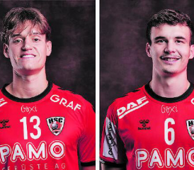 Jonas Kalt (links) und Onelio Gomboso gelten beide als Musterbeispiele für die gute Nachwuchsarbeit beim HSC Suhr Aarau. (Bild: zVg.)