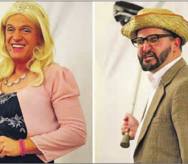 Sie brachten am Eröffnungsanlass gute Stimmung auf die kleine Bühne: Roger Wicki alias Christa Rigozzi und Igi Bühler als sarkastischer Rentner. (Bilder: Remo Conoci)