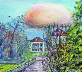 Wolken-Abschied vom Musikhaus Böju 2021 ... Weihnachtsgruss
Aquarell u Mt 50x60cm a PaLw, Wolkenabschied 2021 Musikhaus Böju bei unserer Zufahrt, 2023 Gemäldebild und Text von Alberto Romer, Beinwil am See