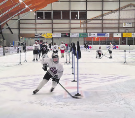 Nacheinander und alles auf einmal: Das Frauen-Team des SC Reinach (im Bild Luisa Waser) testete in der heimischen Kunsteisbahn Beschleunigung, Geschwindigkeit und Agilität. (Bild: zVg.)