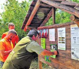 «Passt das hier?» Der Gesamteindruck muss stimmen, das Erscheinungsbild der Waldinfos soll eine Gattung machen!