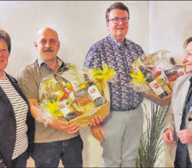 Wechsel im Vorstand der SVP Schöftland: Die zurückgetretenen Christian Matter (l.) und Daniel Wehrli und die vorläufig als Co-Präsidentinnen agierenden Trudi Müller (l.) und Sylvia Flückiger. (Bild: zVg.)