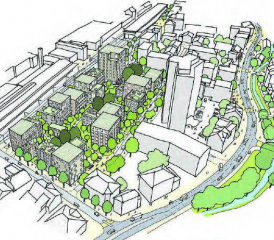 «Zukunftspforte Menziken»: Illustration des neuen Quartiers. Der Baustart soll im Jahr 2025 erfolgen. (Bild: zVg.)