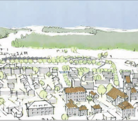 Gemeinderat, Kanton und «Aargau Verkehr» möchten die Variante «Entwicklung in der Hegmatte» (links) in die Nutzungsplanung aufnehmen und vom Grossen Rat im Richtplan eintragen lassen. – Der Verein Pro Landschaftsschutzzone Hegmatte» bevorzugt wenn schon die Variante «Entwicklung am Ort» (rechts), will aber demnächst auch neue Ideen einbringen. (Visualisierungen: zVg.)