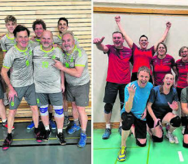 Siegerfotos: The Eagles Rickenbach I (links) sind dieSieger unter den Männerriegen, die Türmlismasher Sempach I obsiegten bei den Mixed-Teams. (Bilder: zVg.)