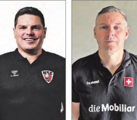 Aleksandar Stevic (links) wird im Sommer von Petr Hrachovec als Cheftrainer des HSC Suhr Aarau abgelöst. (Bilder: Adrian Ehrbar/SHV, zVg.)