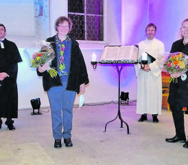 Festgottesdienst zur Einsetzung der neuen Kirchenpflegepräsidentinnen in der reformierten Kirche Seon: mit Pfarrer Jürgen Will, Christiane Schuster, Dekan Martin Kuse und Nicole Trachsel. (Bild: zVg.)