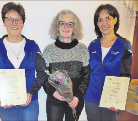 Die anwesenden Jubilarinnen und Geehrten: (v.l.n.r.) Rita Märki, Ute Bachmann, Esther Meier-Lüthy. (Bild: zVg.)