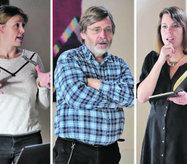 Einige der Referenten am «Gipfeltreffen der Vereine»: (v.l.) Natalie Zryd setzt sich bei Impuls Zusammenleben aargauSüd für Altersfragen ein − Andreas Schlegel, Leiter Musikschule Menziken, zeigte am Beispiel Musiknetz Oberwynental, wie die Zusammenarbeit unter Vereinen funktionieren kann – Ursula Hinden plädiert im Rahmen des Projekts «Engagiert und Integriert» für das Potential fremdsprachiger Mitmenschen. (Bilder: rc.)