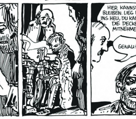 Matter bleibt nach seinem sechsten Ausbruch verschwunden: Bekannte versorgen ihn mit dem Nötigsten, die Landjäger führt er an der Nase herum. (Bild: Matter-Comic, Reto Gloor, Markus Kirchhofer, Edition Moderne)