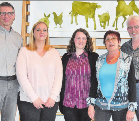 Ohne Gegenstimmen wiedergewählt (v.l.): Der Vorstand des Aargauischen Kleintierzüchterverbands mit Präsident Ruedi Hofmann,Vizepräsidentin Andrea Wernli, Monika Wyser (Jungzüchterwesen), Kassierin Lilli Meier und Aktuar Markus Weibel. (Bilder aw.)