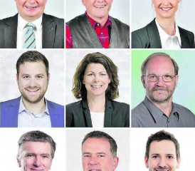 Gewählt: Jeweils v.l., 1. Reihe: Bruno Rudolf (Reinach, SVP), Christian Merz (Beinwil am See, SVP), Barbara Borer-Mathys (Holziken, SVP). – 2. Reihe:Adrian Meier (Reinach, FDP), Karin Faes (Schöftland, FDP), Alfred Merz (Menziken, SP). – 3. Reihe: Severin Lüscher (Schöftland, Grüne), Rolf Haller (Zetzwil, EDU), Uriel Seibert (Schöftland, EVP)