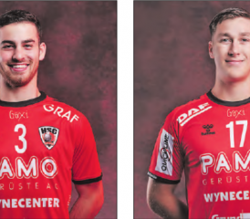 Nikos Sarlos (links) und Seya Grau: In der kommenden Saison noch gemeinsam in den Farben des HSC Suhr Aarau im Einsatz. (Bilder: zVg.)